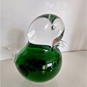 Vintage Eneryda Sweden Green Hand Blown Art Glass Bird Figurine 3 1/2" x 4 1/2"